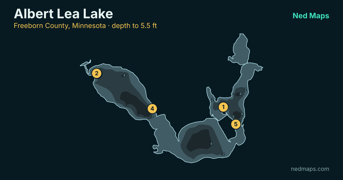 Albert Lea Lake depth contour map, Freeborn County, Minnesota