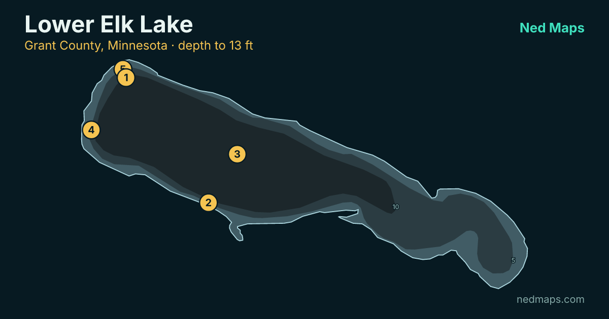 Lower Elk Lake depth contour map, Grant County, Minnesota