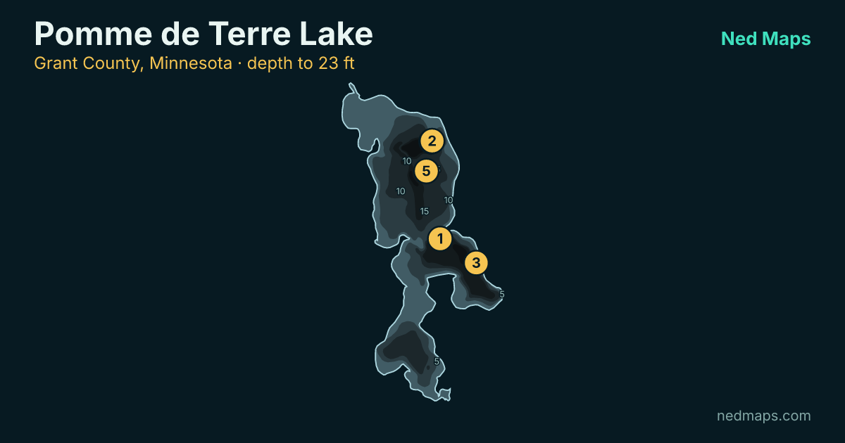 Pomme de Terre Lake depth contour map, Grant County, Minnesota