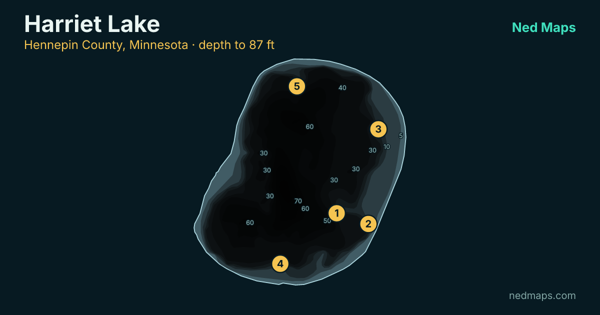 Harriet Lake depth contour map, Hennepin County, Minnesota