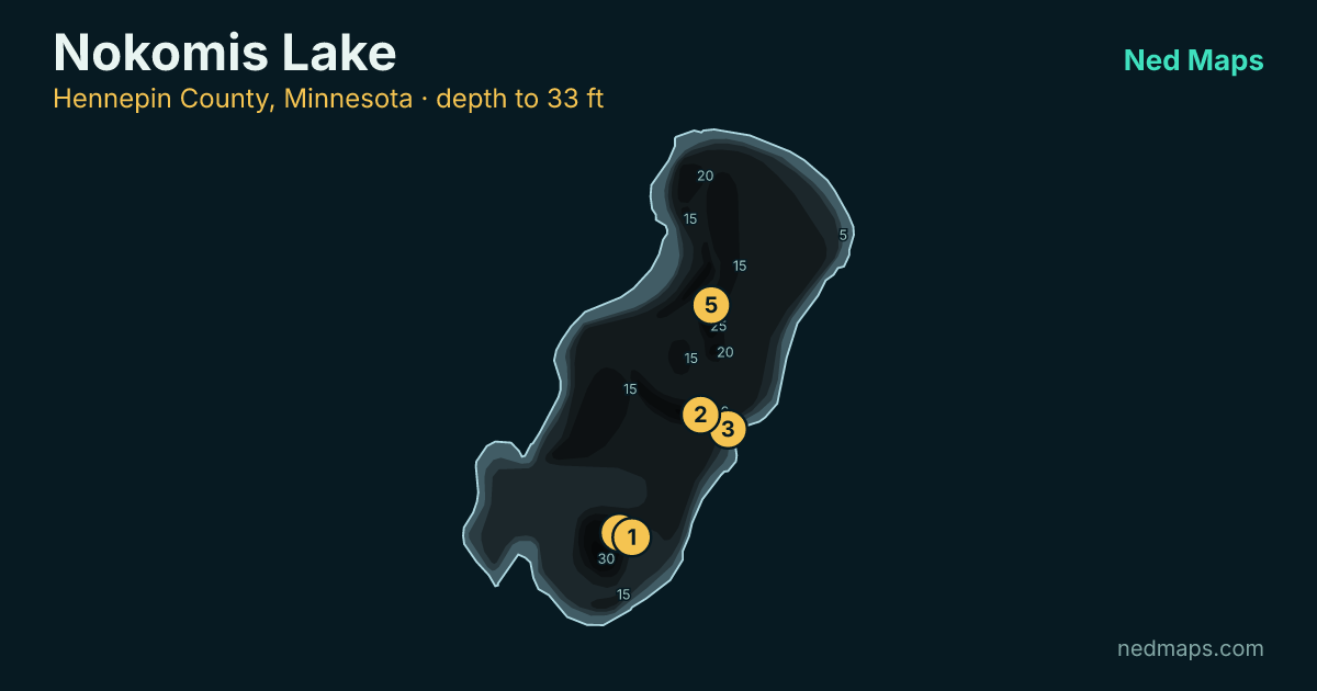 Nokomis Lake depth contour map, Hennepin County, Minnesota