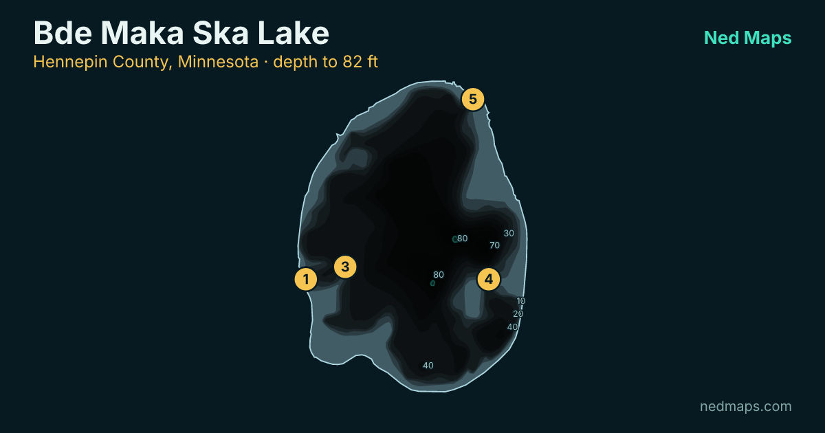 Bde Maka Ska Lake depth contour map, Hennepin County, Minnesota
