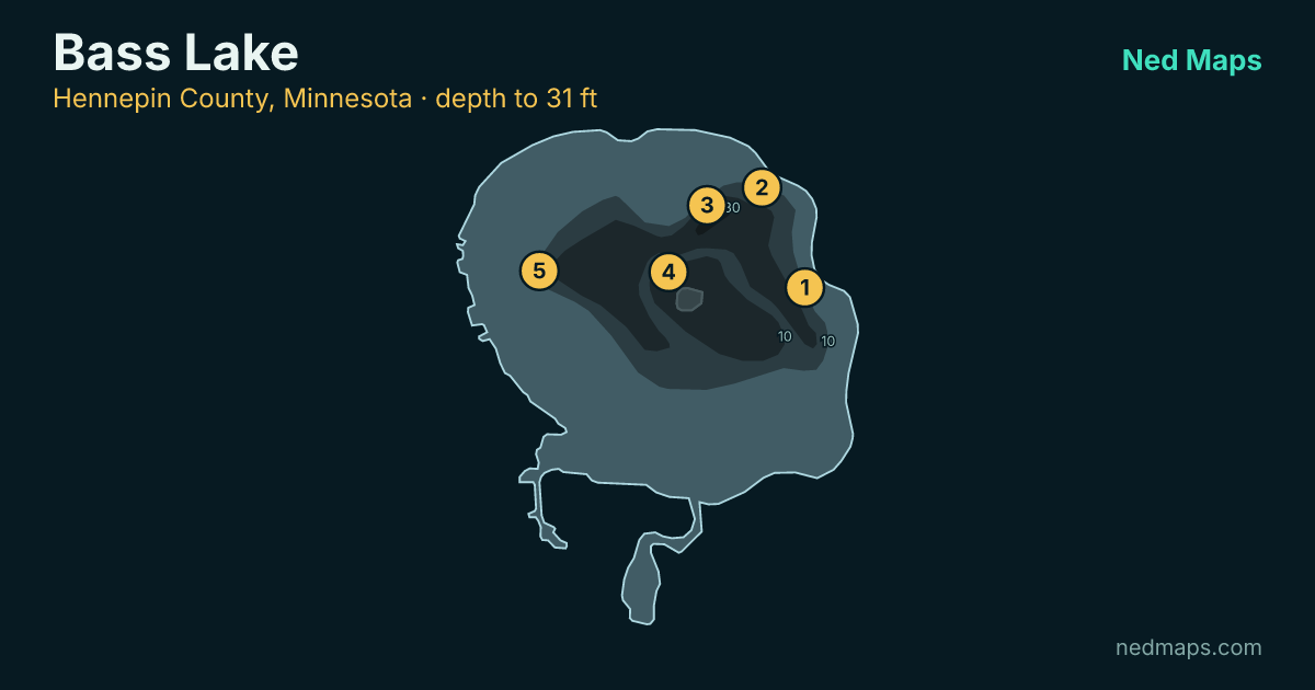 Bass Lake depth contour map, Hennepin County, Minnesota