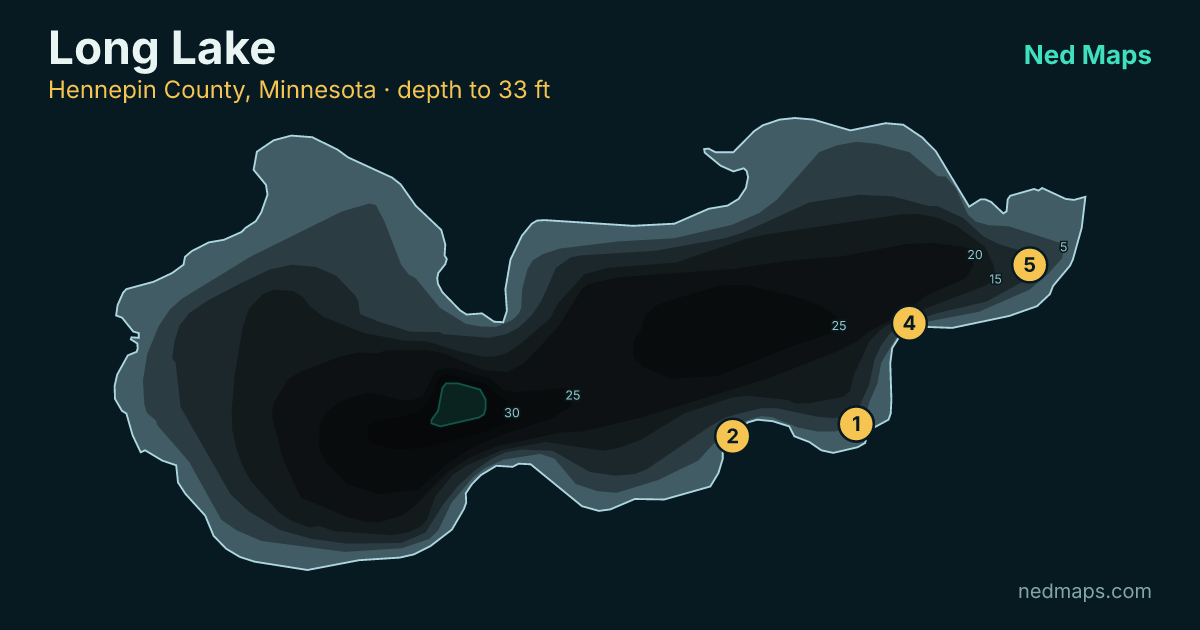 Long Lake depth contour map, Hennepin County, Minnesota