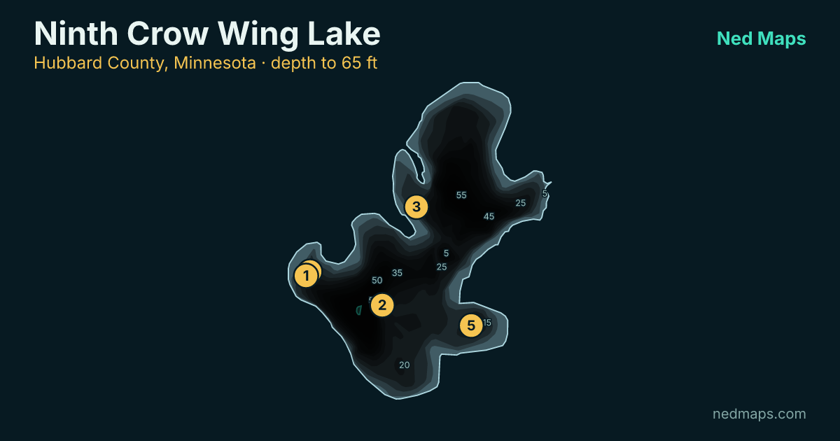 Ninth Crow Wing Lake depth contour map, Hubbard County, Minnesota