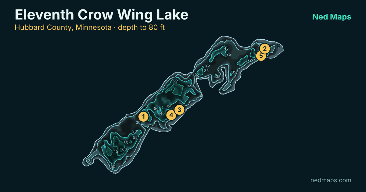 Eleventh Crow Wing Lake depth contour map, Hubbard County, Minnesota