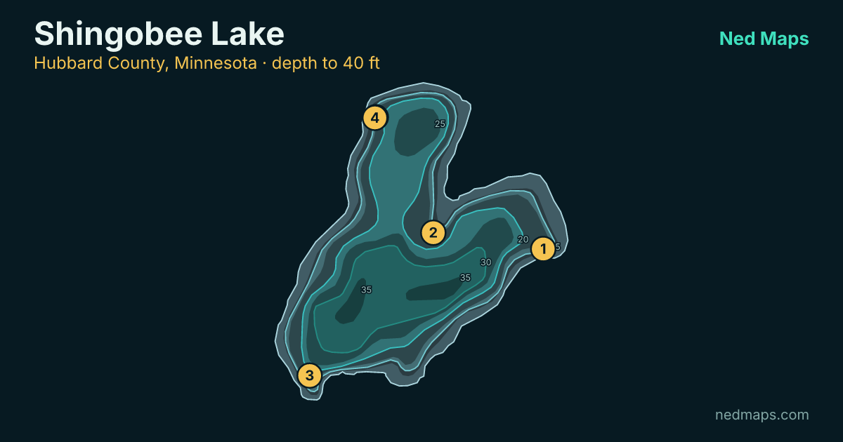 Shingobee Lake depth contour map, Hubbard County, Minnesota