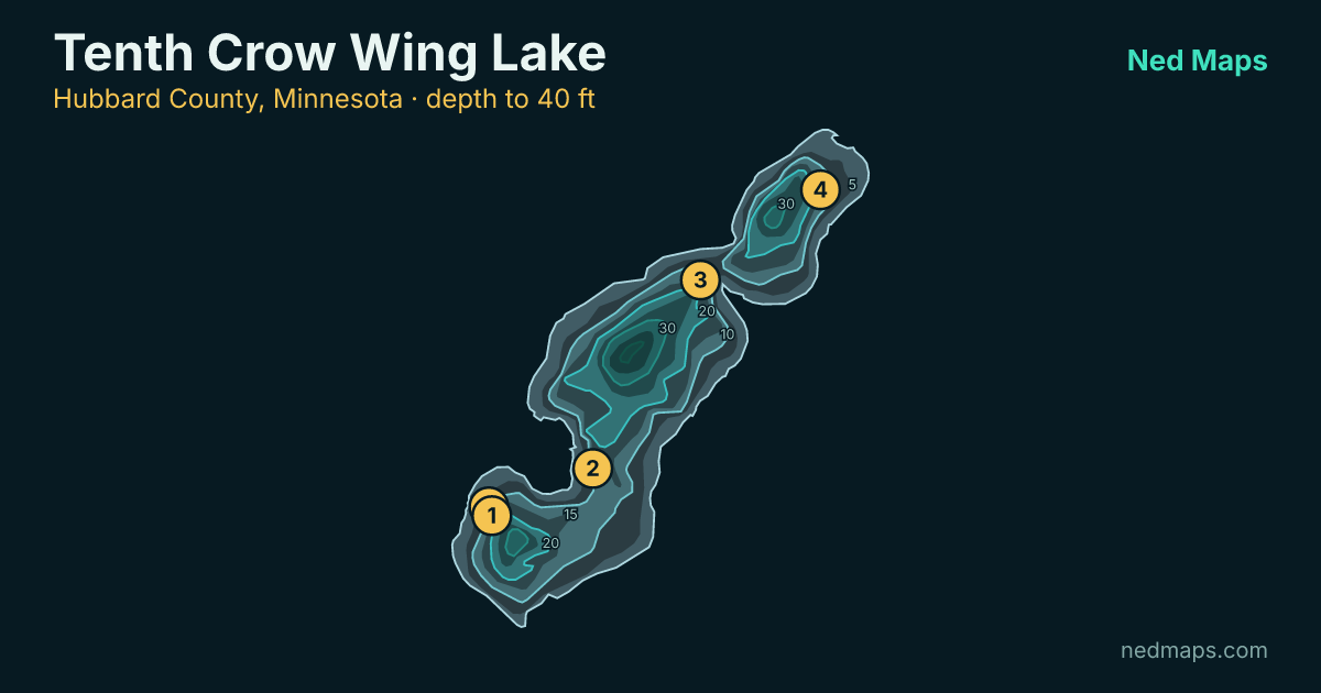 Tenth Crow Wing Lake depth contour map, Hubbard County, Minnesota