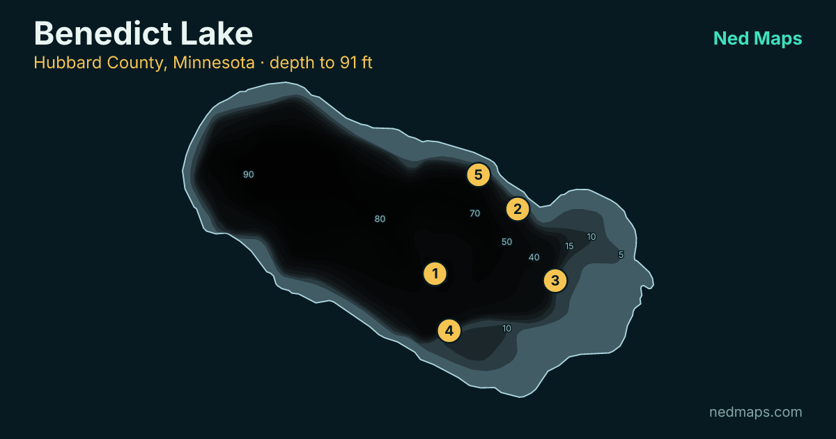 Benedict Lake depth contour map, Hubbard County, Minnesota