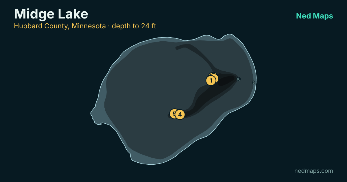 Midge Lake depth contour map, Hubbard County, Minnesota