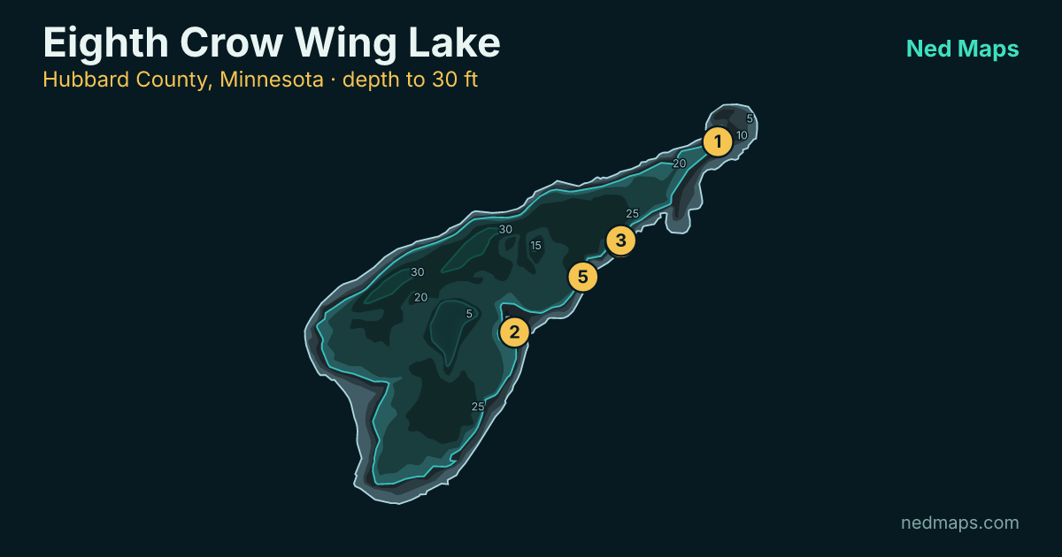 Eighth Crow Wing Lake depth contour map, Hubbard County, Minnesota