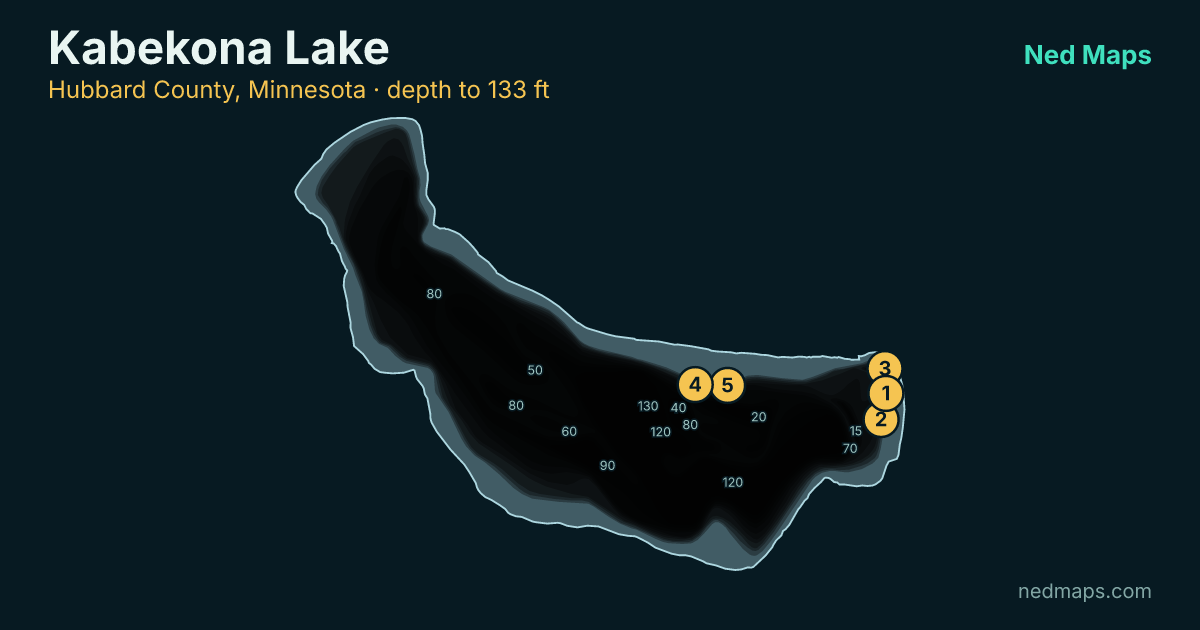Kabekona Lake depth contour map, Hubbard County, Minnesota