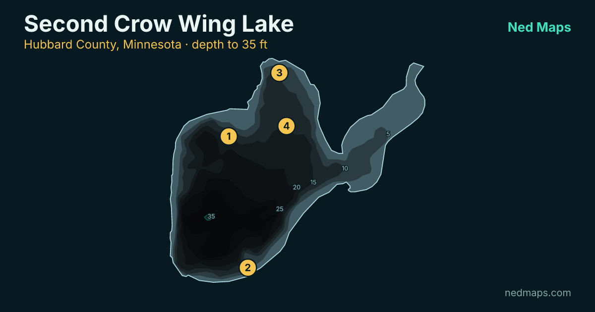 Second Crow Wing Lake depth contour map, Hubbard County, Minnesota