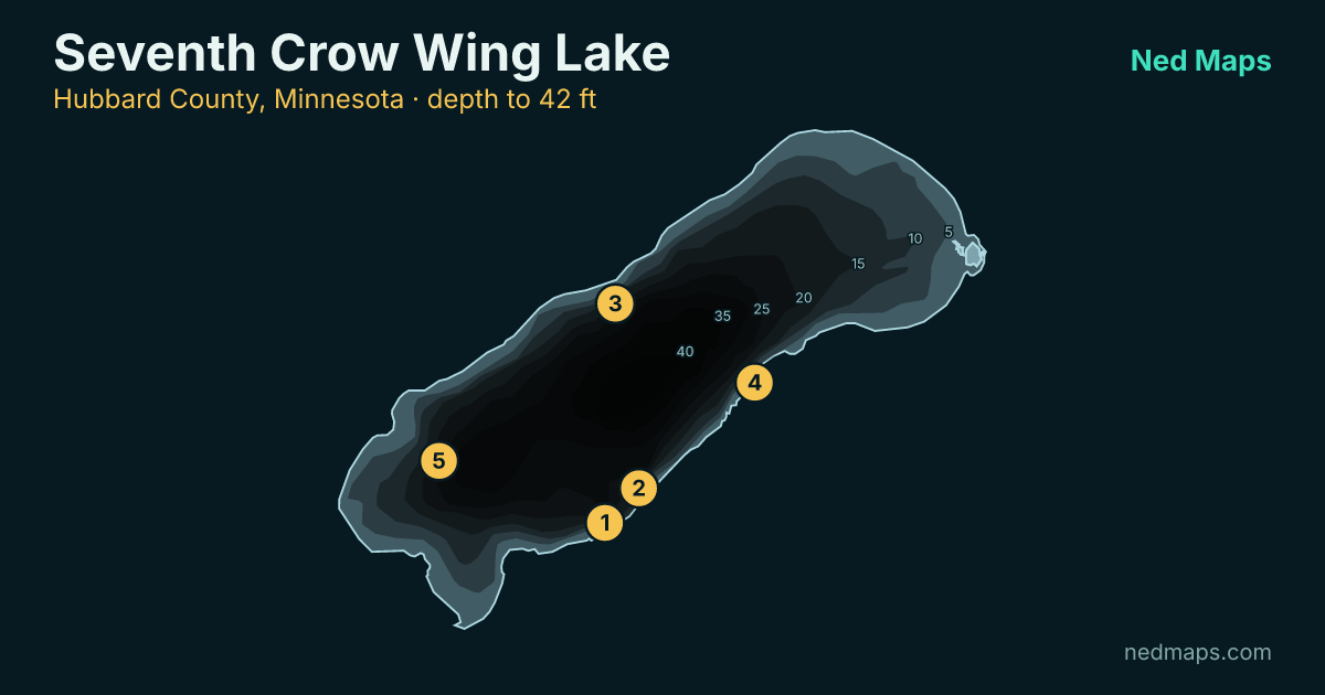 Seventh Crow Wing Lake depth contour map, Hubbard County, Minnesota