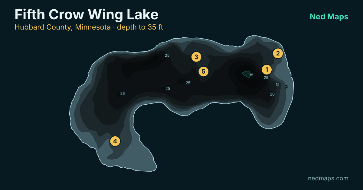 Fifth Crow Wing Lake depth contour map, Hubbard County, Minnesota