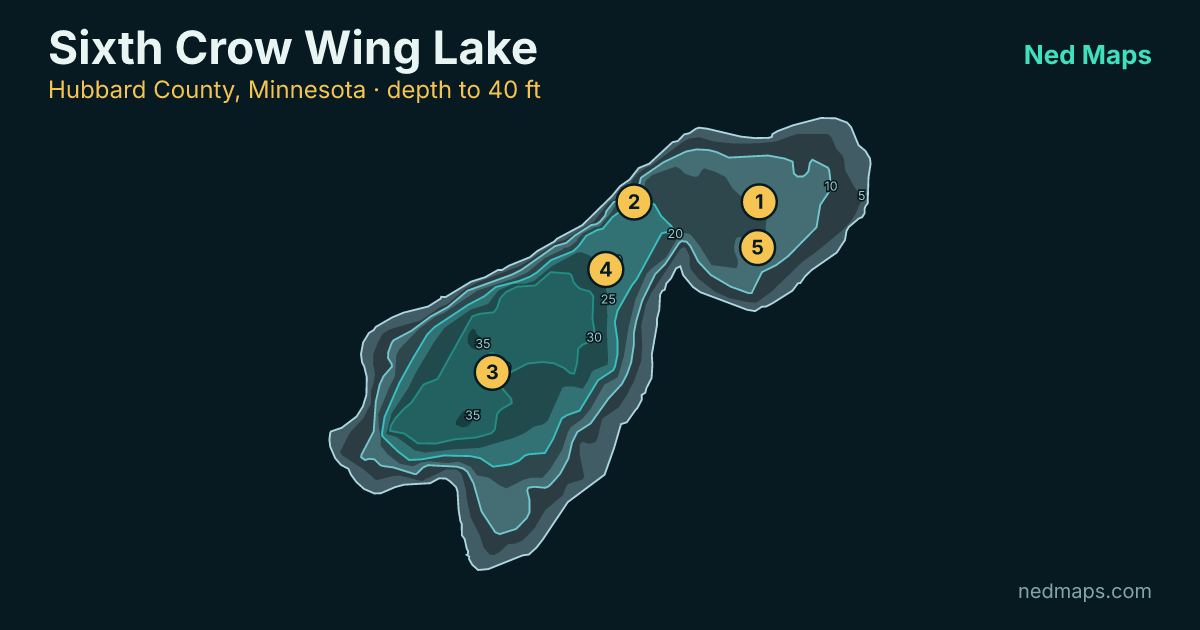 Sixth Crow Wing Lake depth contour map, Hubbard County, Minnesota
