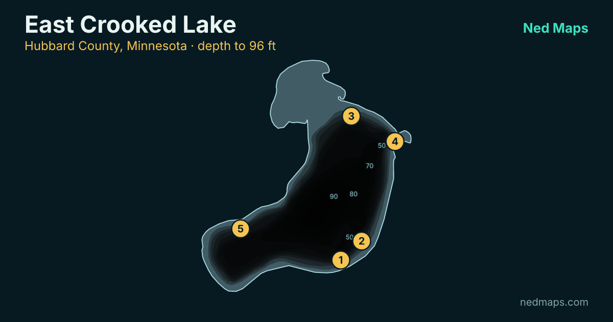 East Crooked Lake depth contour map, Hubbard County, Minnesota