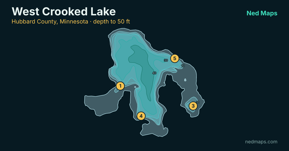 West Crooked Lake depth contour map, Hubbard County, Minnesota