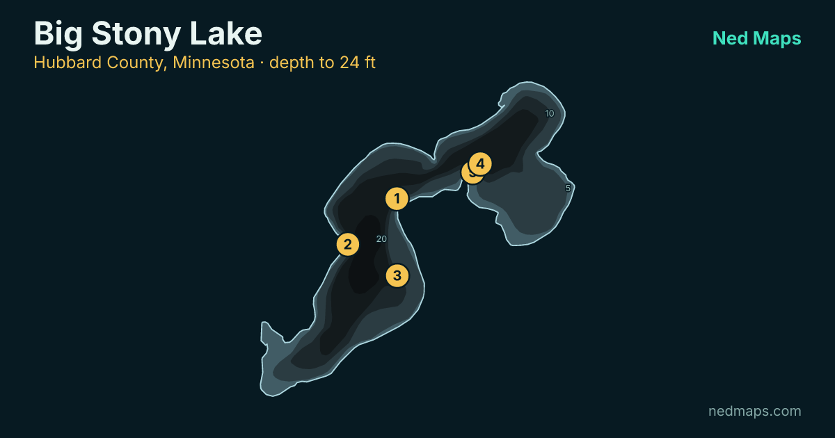 Big Stony Lake depth contour map, Hubbard County, Minnesota