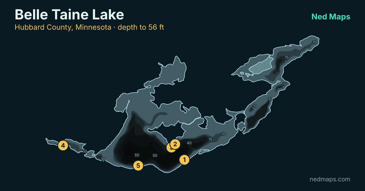 Belle Taine Lake depth contour map, Hubbard County, Minnesota