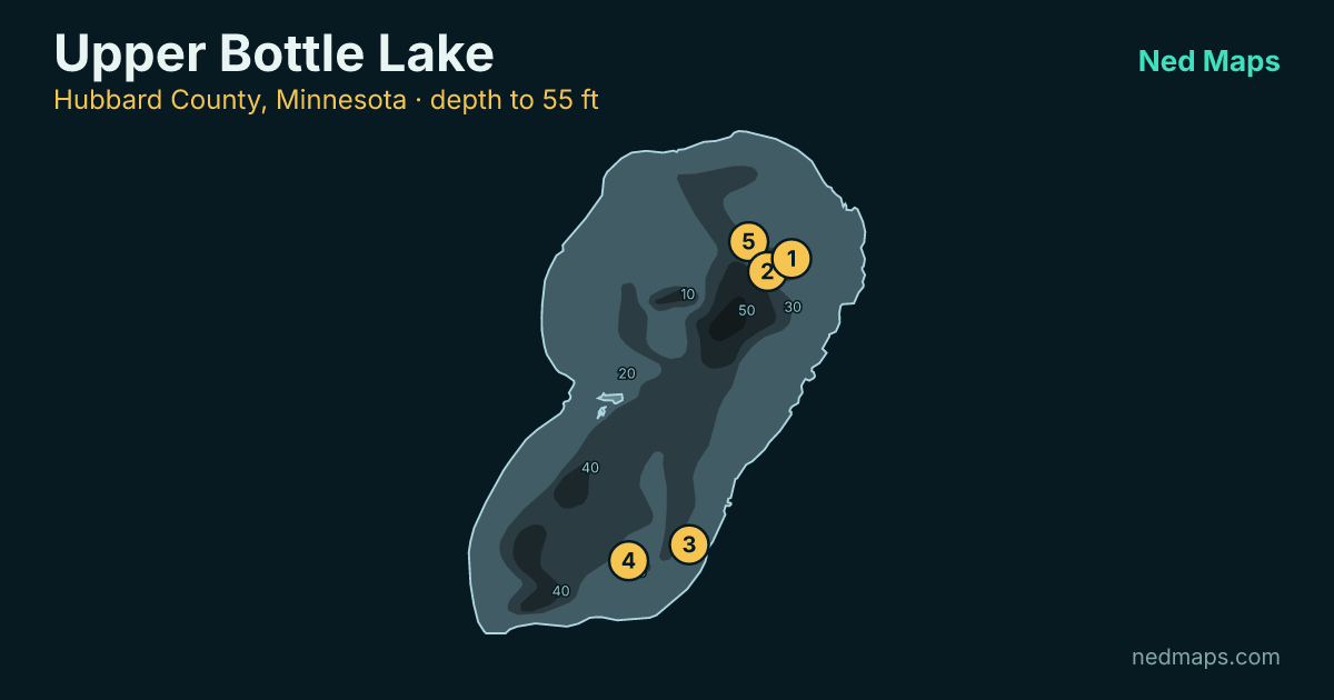 Upper Bottle Lake depth contour map, Hubbard County, Minnesota