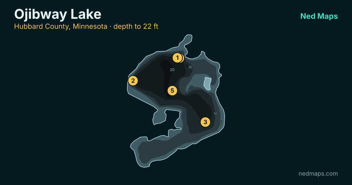 Ojibway Lake depth contour map, Hubbard County, Minnesota
