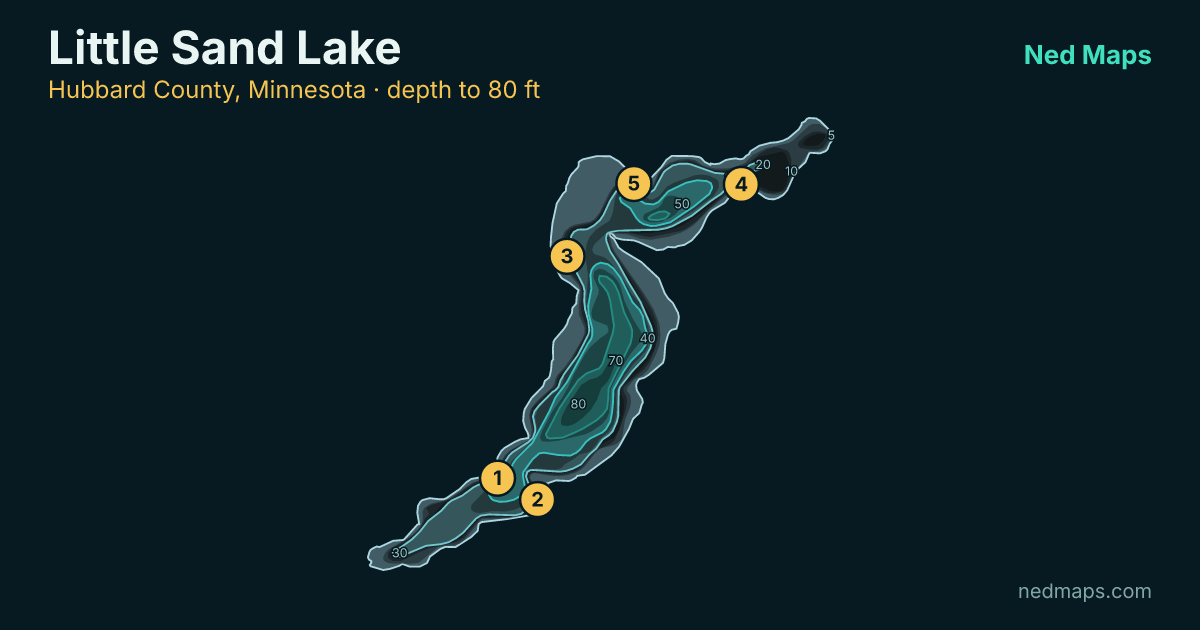 Little Sand Lake depth contour map, Hubbard County, Minnesota