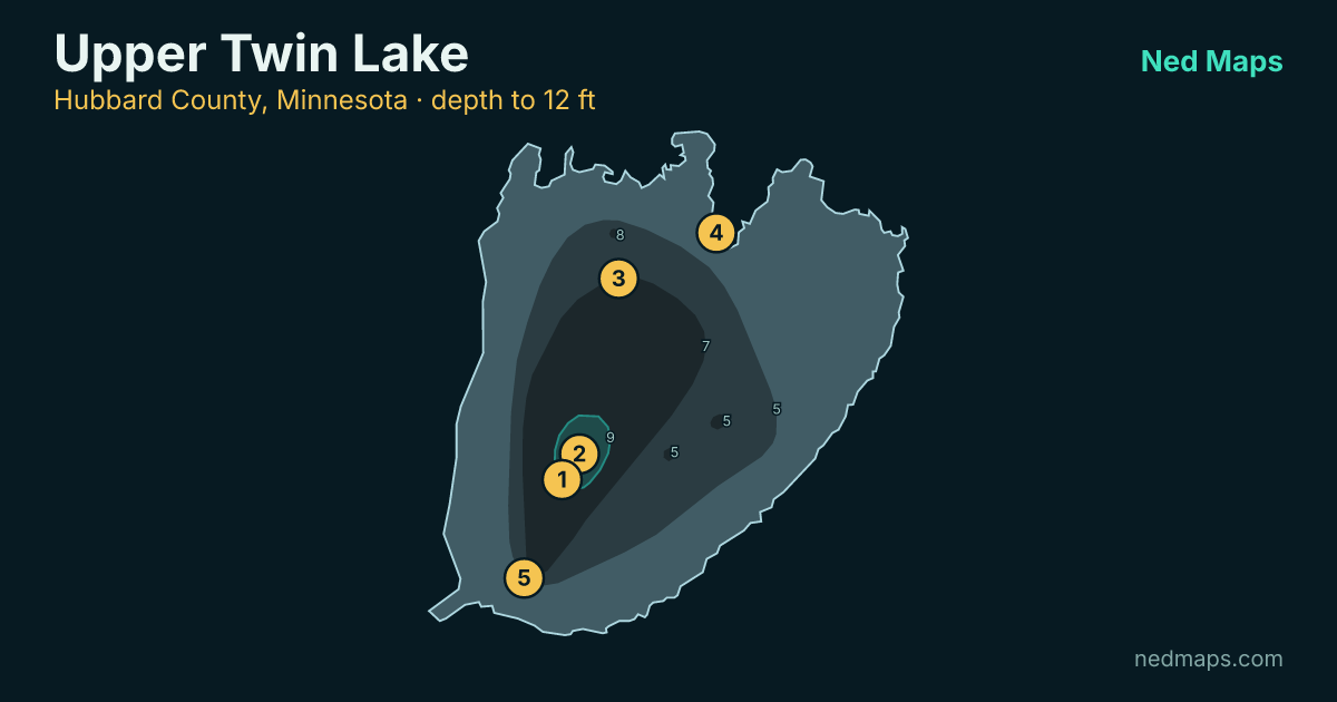 Upper Twin Lake depth contour map, Hubbard County, Minnesota