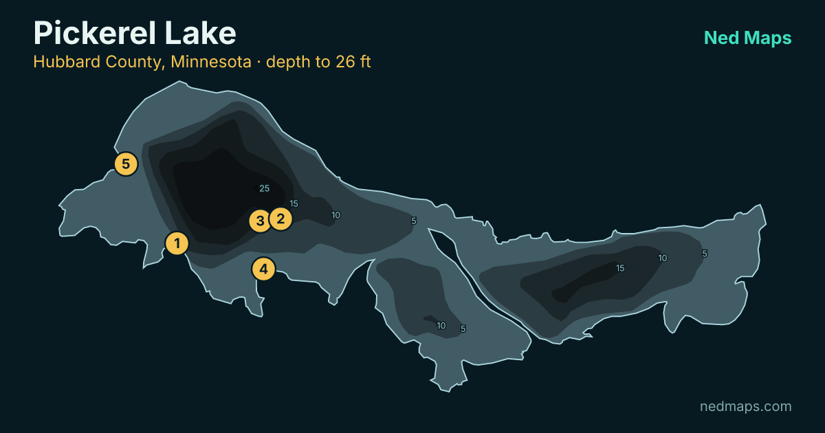 Pickerel Lake depth contour map, Hubbard County, Minnesota