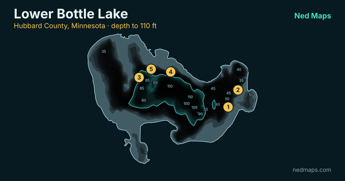 Lower Bottle Lake depth contour map, Hubbard County, Minnesota