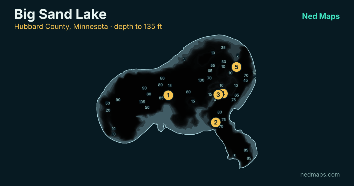 Big Sand Lake depth contour map, Hubbard County, Minnesota