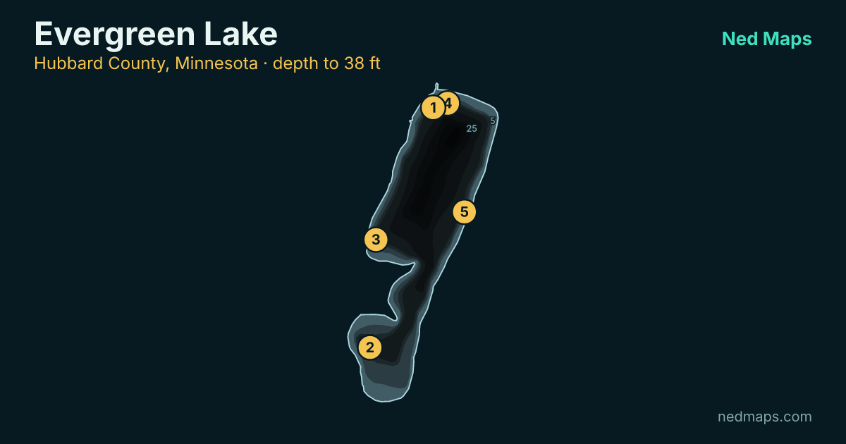 Evergreen Lake depth contour map, Hubbard County, Minnesota