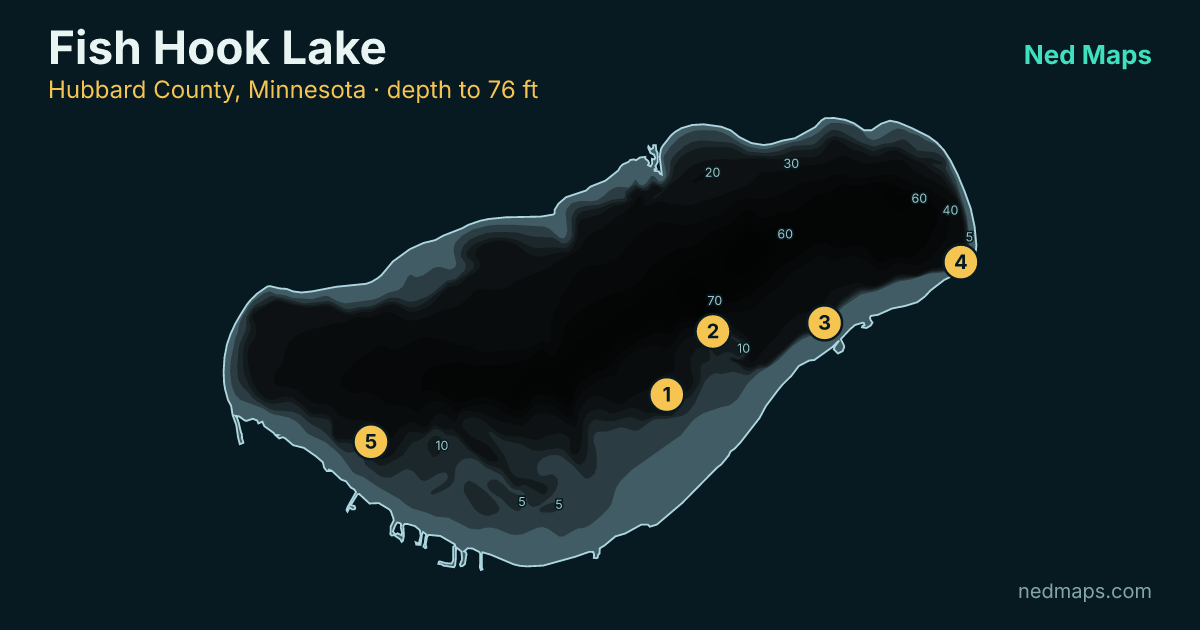 Fish Hook Lake depth contour map, Hubbard County, Minnesota