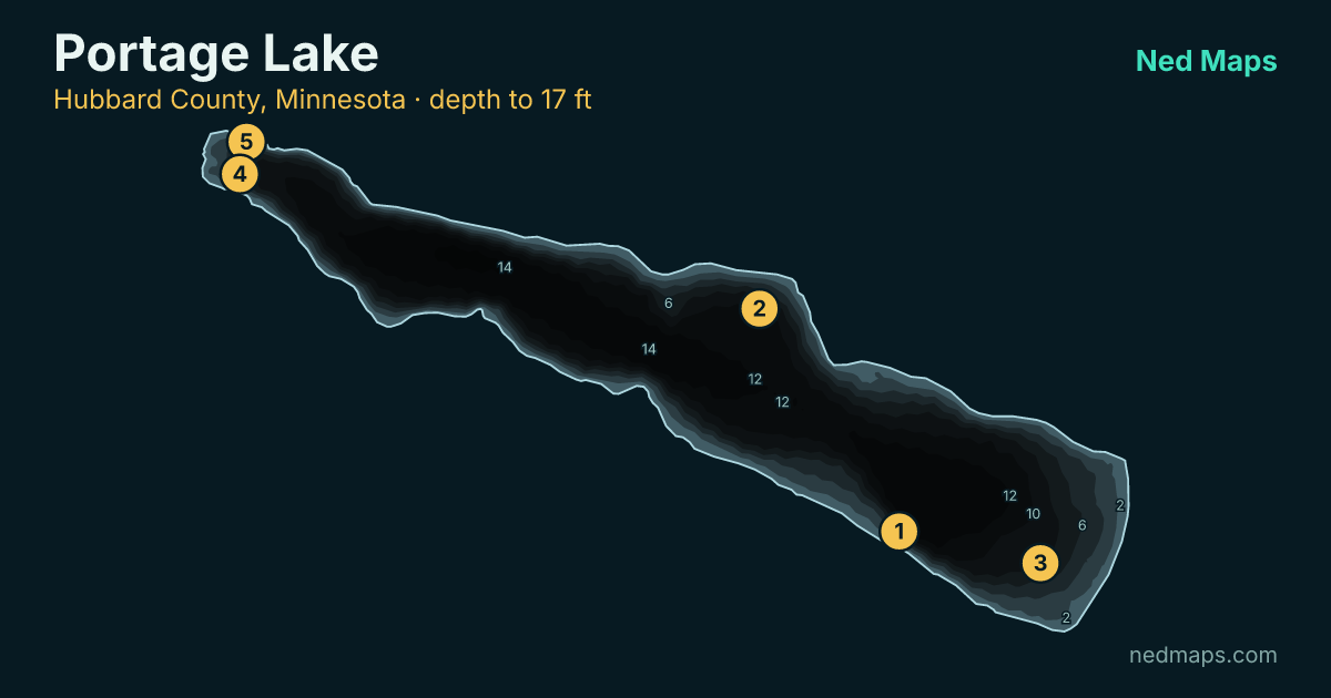 Portage Lake depth contour map, Hubbard County, Minnesota