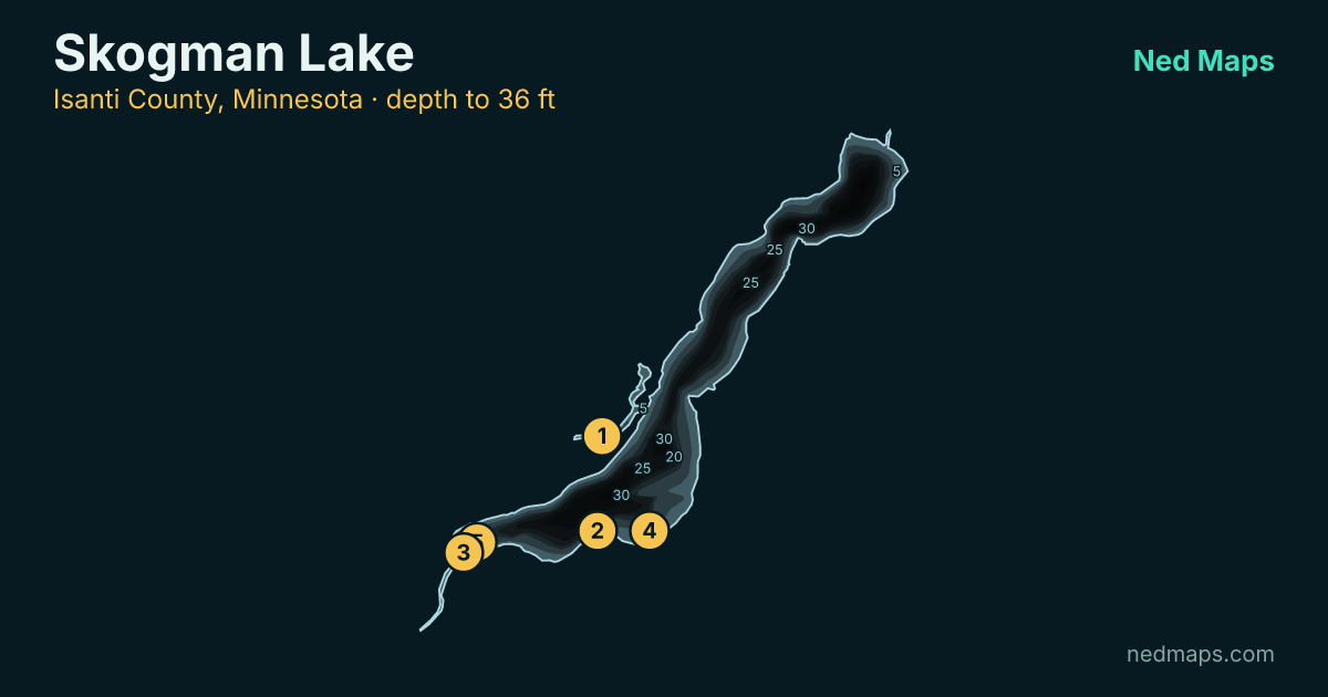 Skogman Lake depth contour map, Isanti County, Minnesota