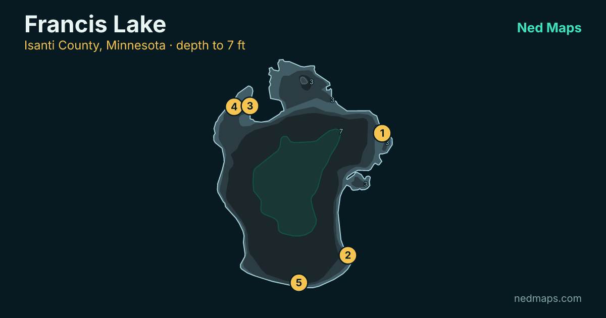 Francis Lake depth contour map, Isanti County, Minnesota