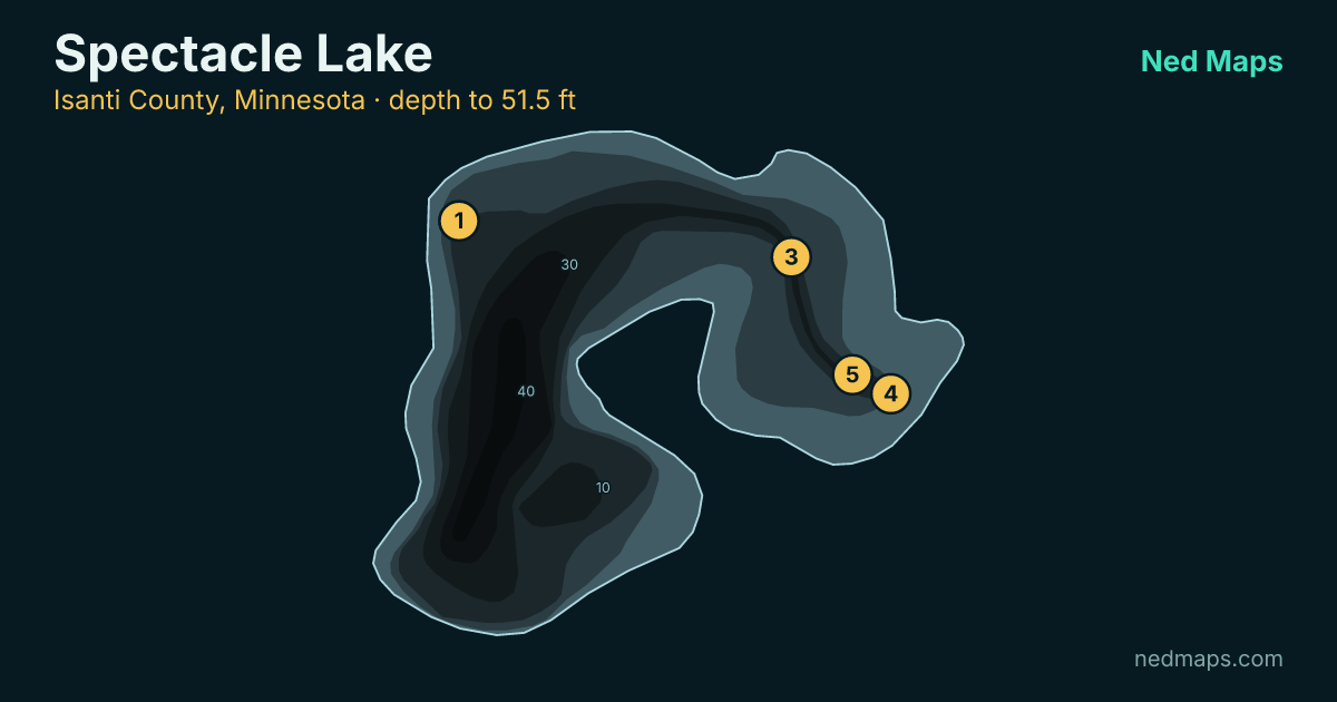 Spectacle Lake depth contour map, Isanti County, Minnesota