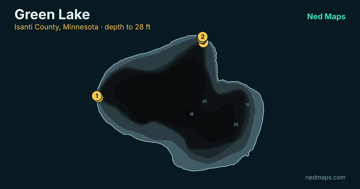 Green Lake depth contour map, Isanti County, Minnesota