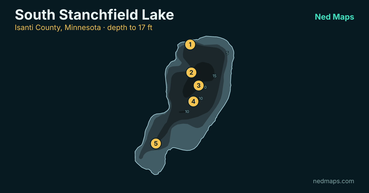 South Stanchfield Lake depth contour map, Isanti County, Minnesota