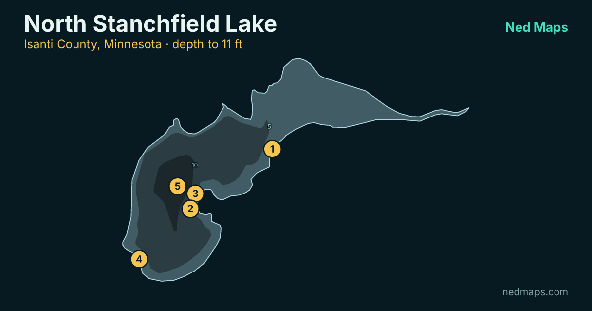 North Stanchfield Lake depth contour map, Isanti County, Minnesota