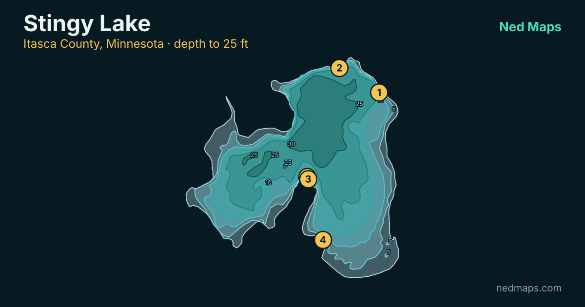 Stingy Lake depth contour map, Itasca County, Minnesota