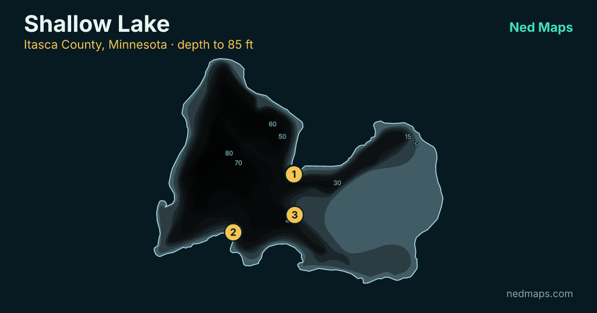Shallow Lake depth contour map, Itasca County, Minnesota