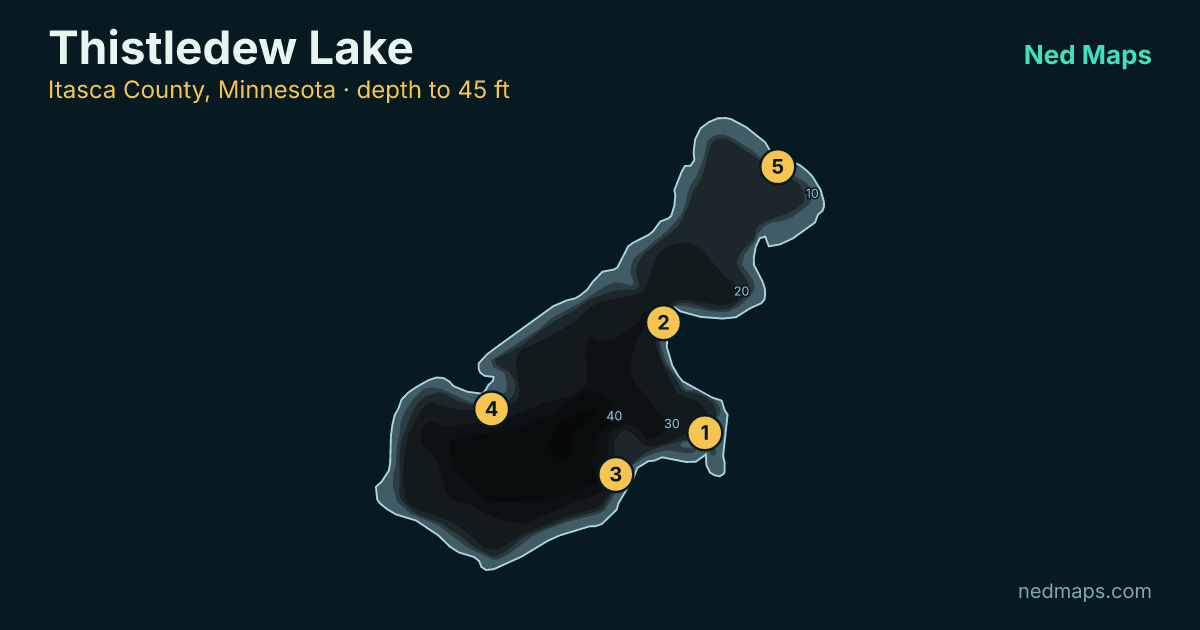 Thistledew Lake depth contour map, Itasca County, Minnesota