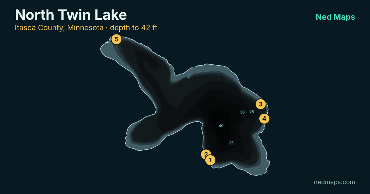 North Twin Lake depth contour map, Itasca County, Minnesota