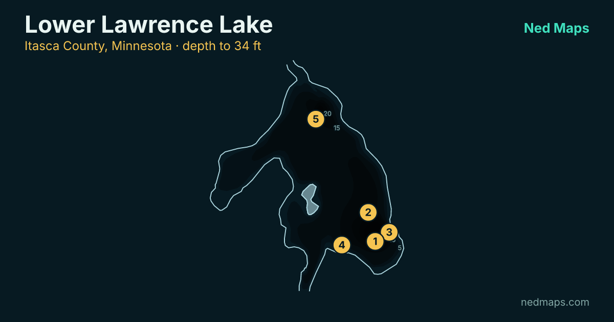 Lower Lawrence Lake depth contour map, Itasca County, Minnesota