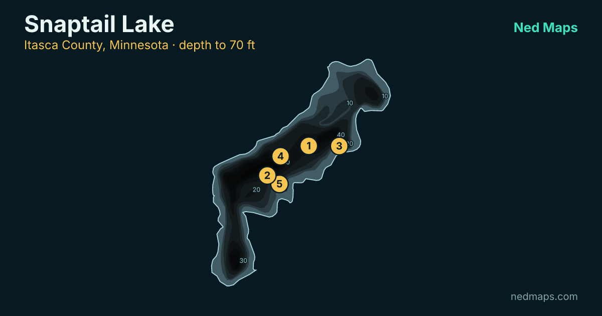 Snaptail Lake depth contour map, Itasca County, Minnesota