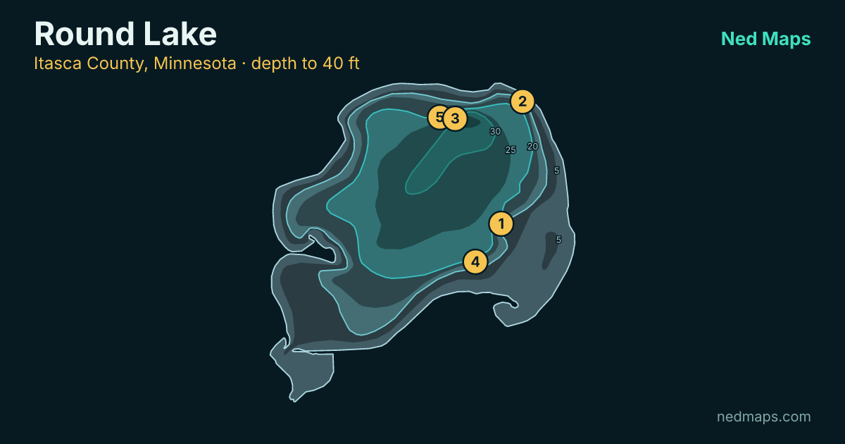 Round Lake depth contour map, Itasca County, Minnesota