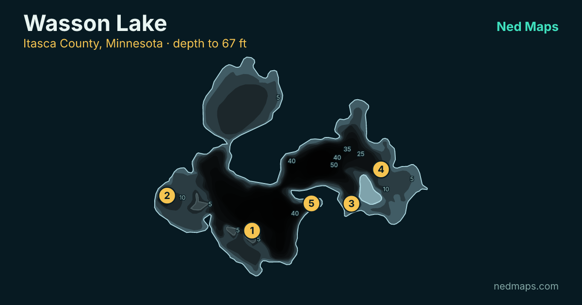 Wasson Lake depth contour map, Itasca County, Minnesota