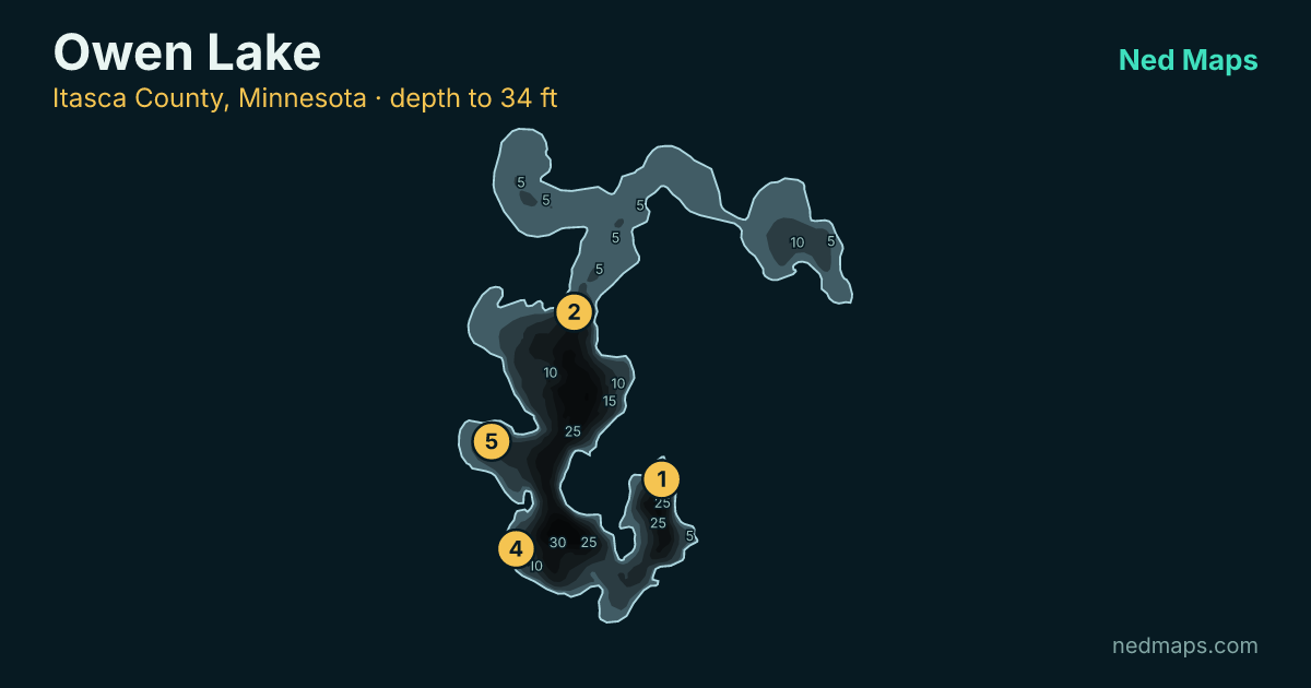 Owen Lake depth contour map, Itasca County, Minnesota