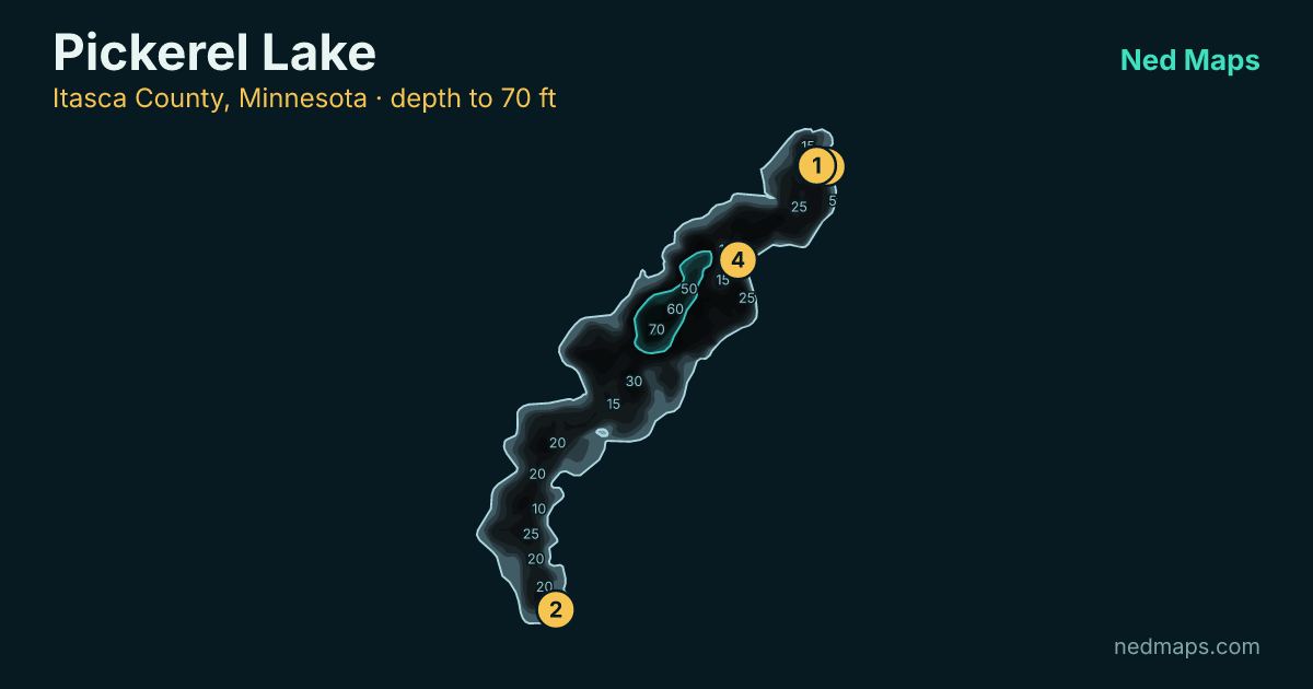 Pickerel Lake depth contour map, Itasca County, Minnesota